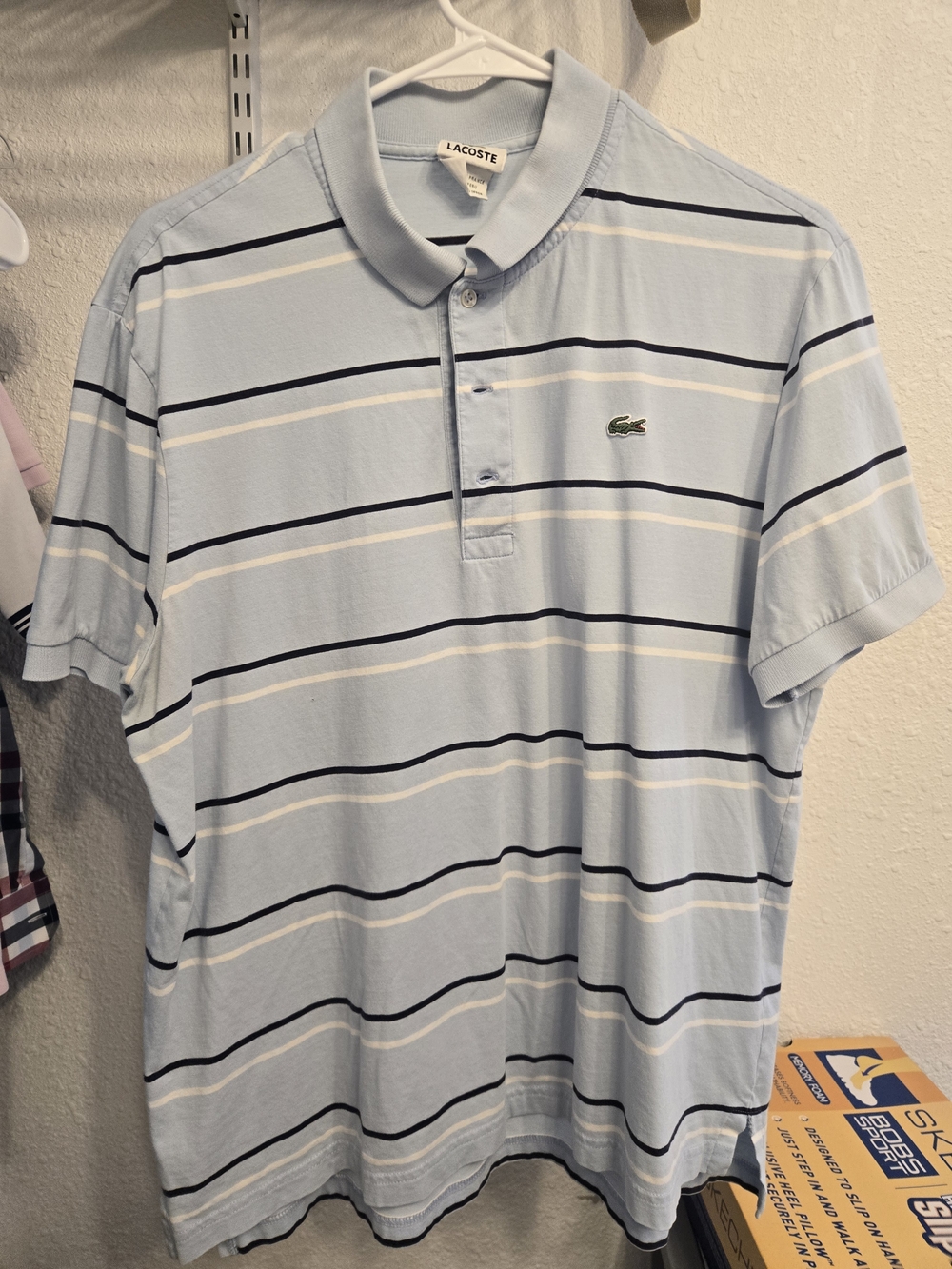 Lacoste Light Blue Polo with Navy and White Stripes